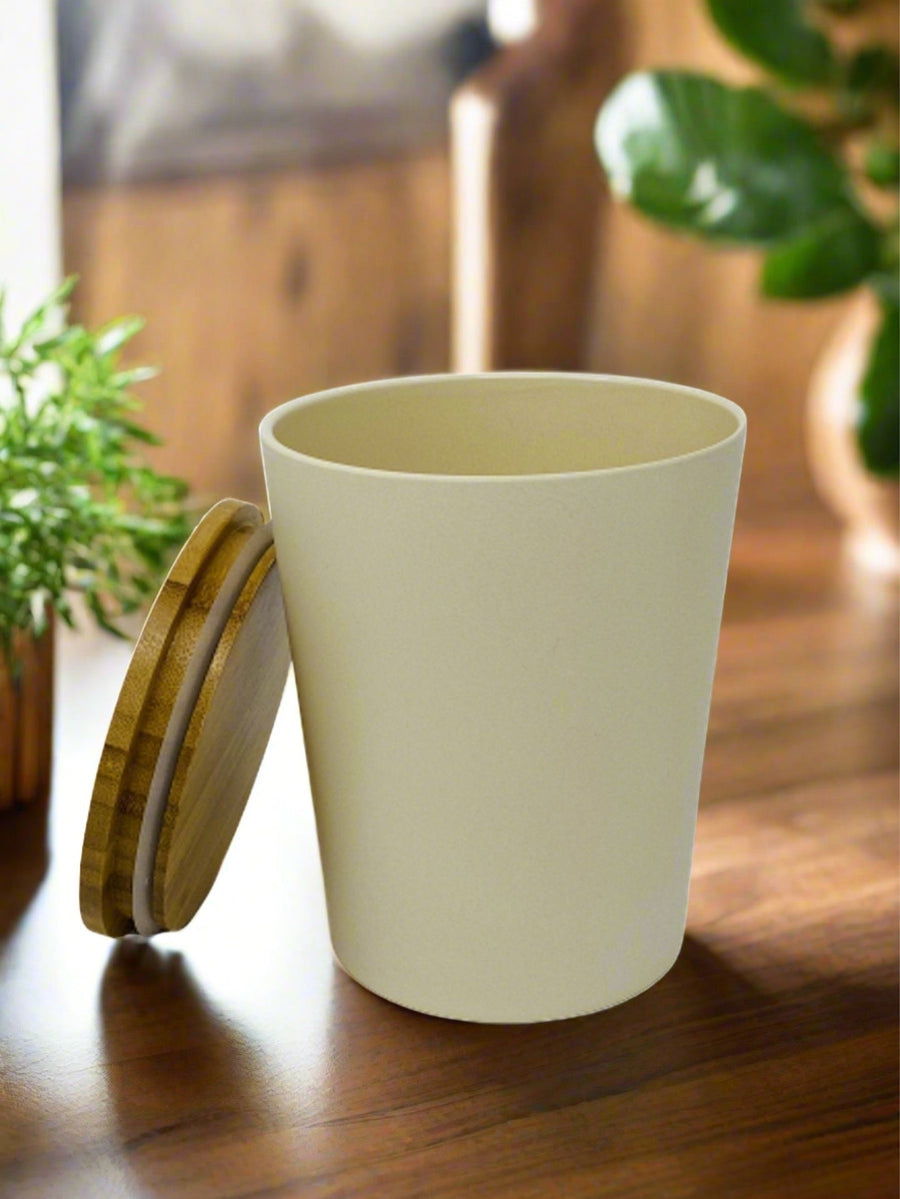Dose | Vase | Tischabfalleimer |  Behälter mit Bambus Deckel Rund