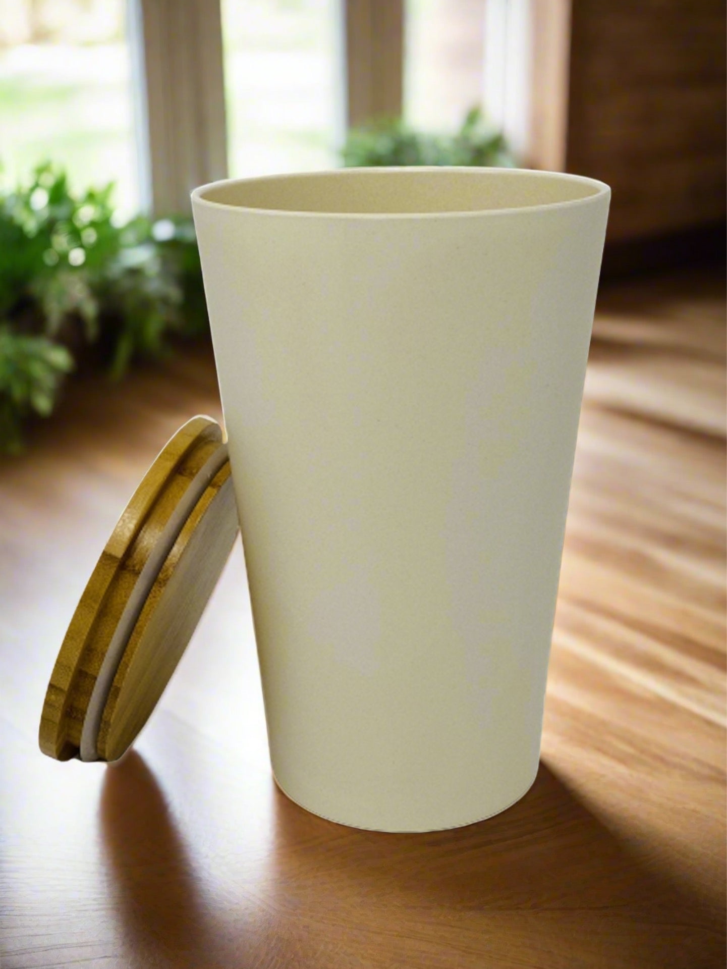 Dose | Vase | Tischabfalleimer |  Behälter mit Bambus Deckel Rund