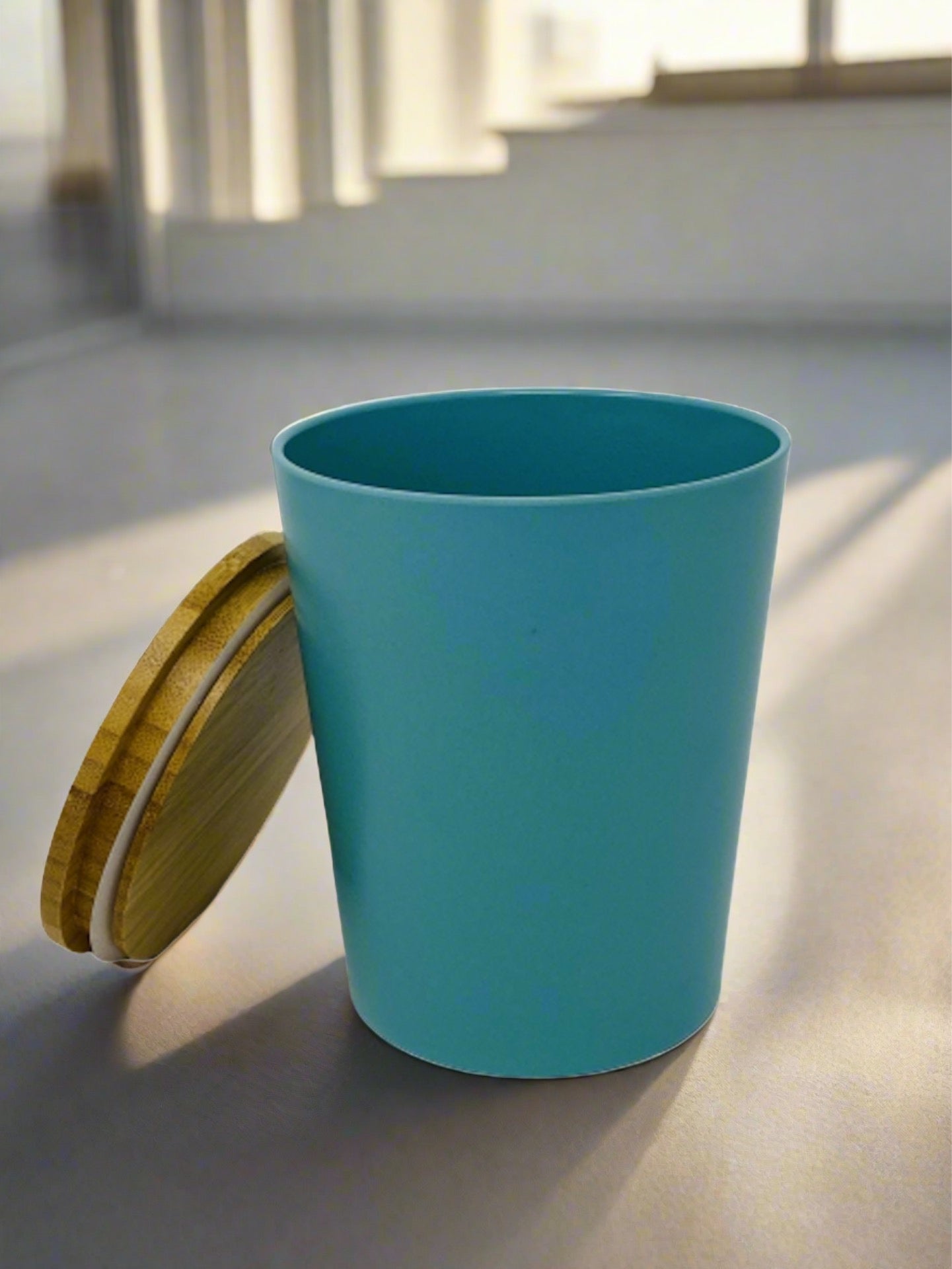 Dose | Vase | Tischabfalleimer |  Behälter mit Bambus Deckel Rund