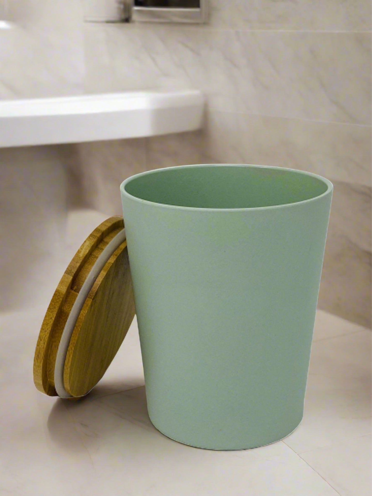Dose | Vase | Tischabfalleimer |  Behälter mit Bambus Deckel Rund