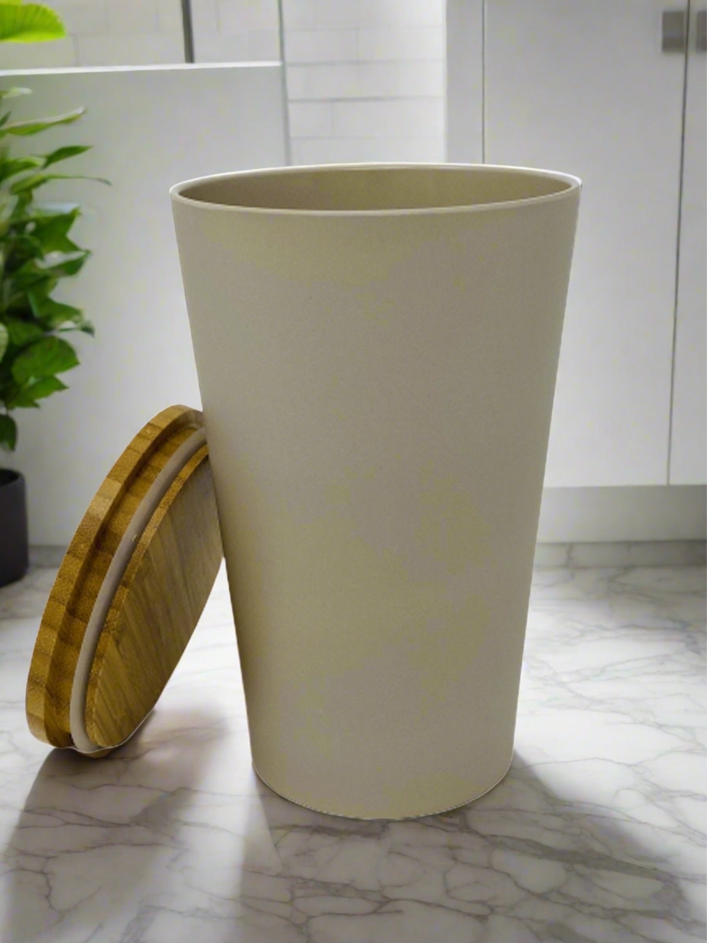 Dose | Vase | Tischabfalleimer |  Behälter mit Bambus Deckel Rund