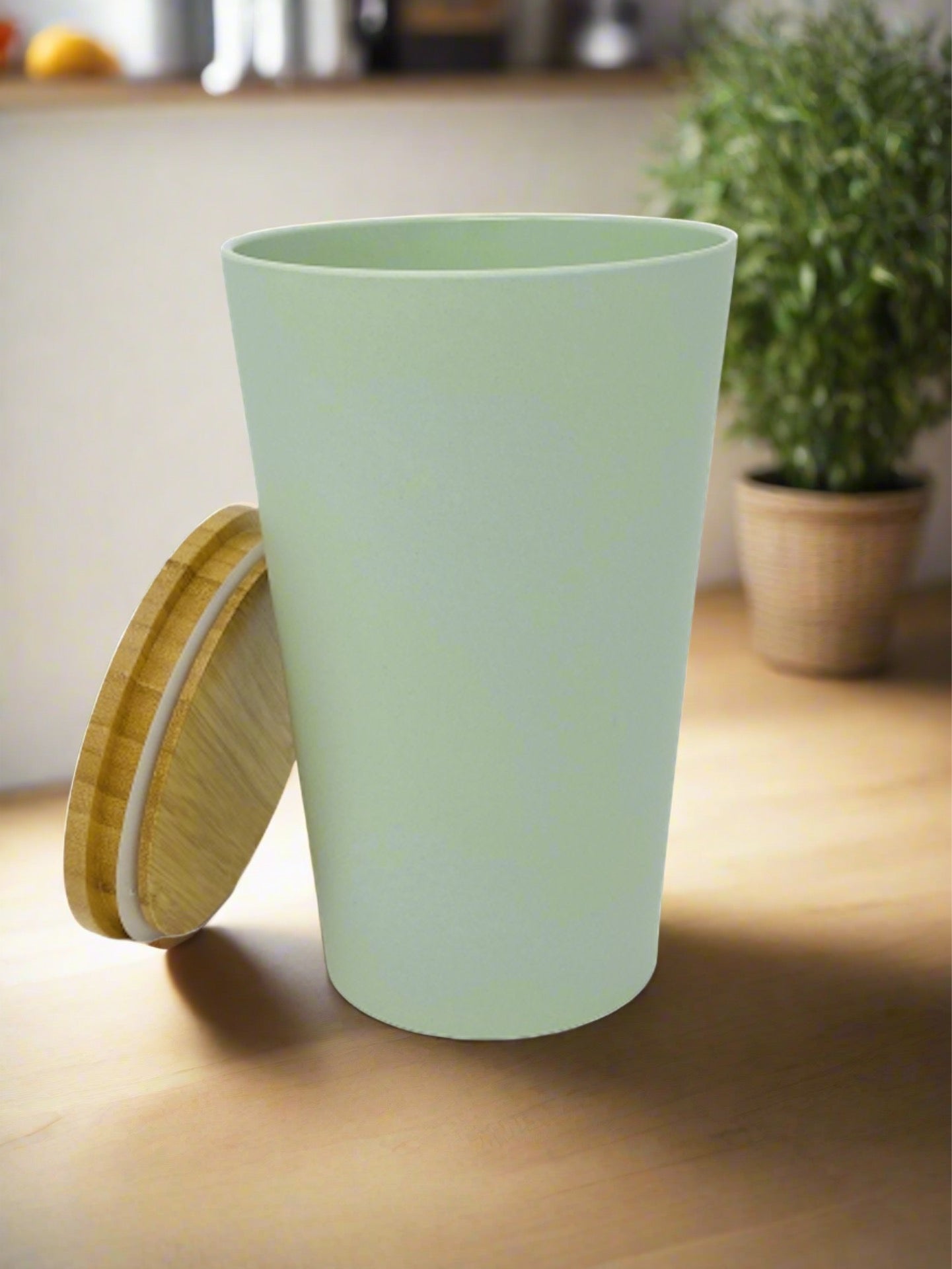 Dose | Vase | Tischabfalleimer |  Behälter mit Bambus Deckel Rund