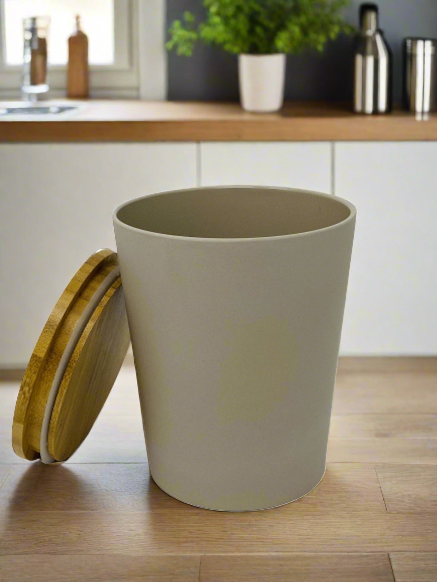 Dose | Vase | Tischabfalleimer |  Behälter mit Bambus Deckel Rund